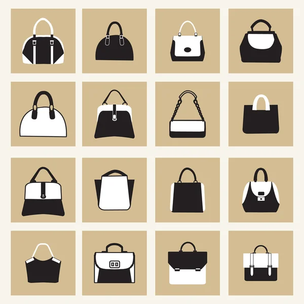 Ensemble icônes de sacs à main pour femmes et hommes — Image vectorielle