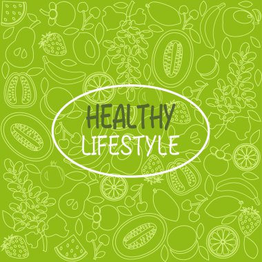  sağlıklı gıda posteri veya başlığı elle çizilmiş meyve ile