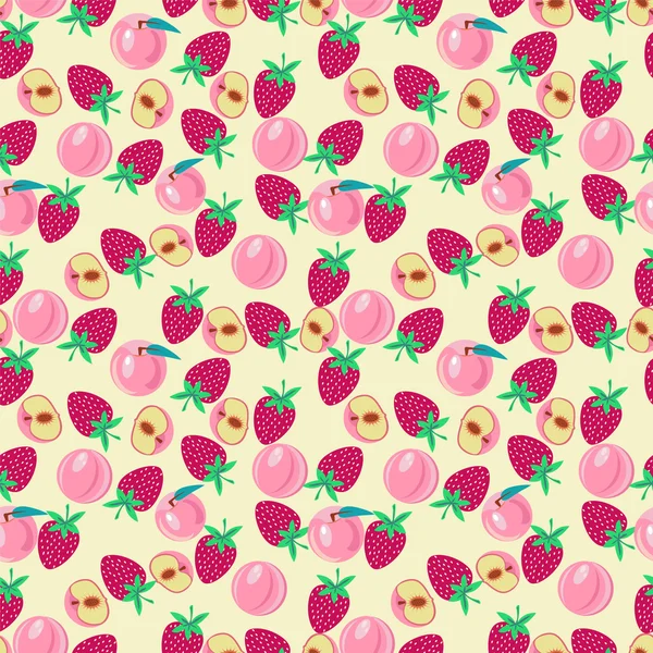 Motif mignon avec pêche et fraises — Image vectorielle