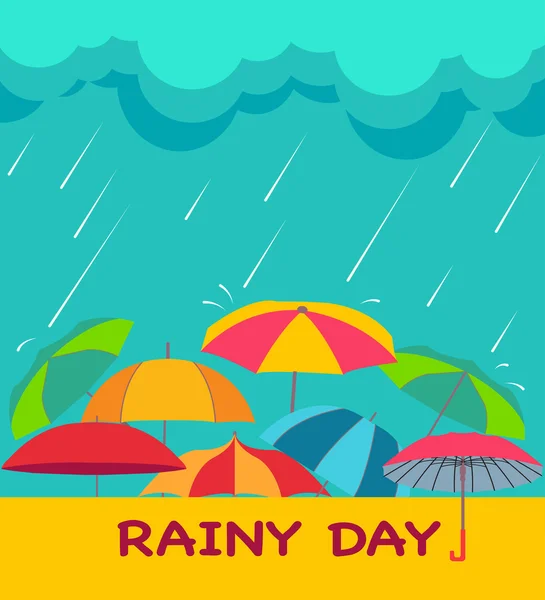 Background with clouds, raindrops and umbrellas, — Stock Vector