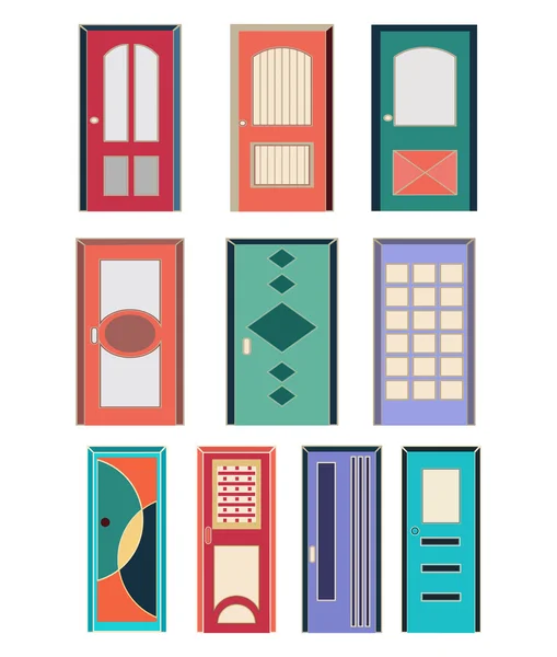 Collection of colorful front doors — Stock Vector