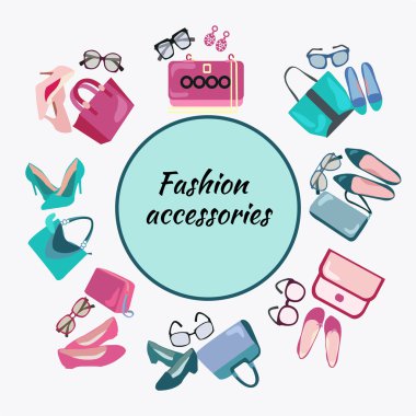 Moda Kadınlar Ayakkabı Çanta ve TUV çerçeve arka plan alışveriş