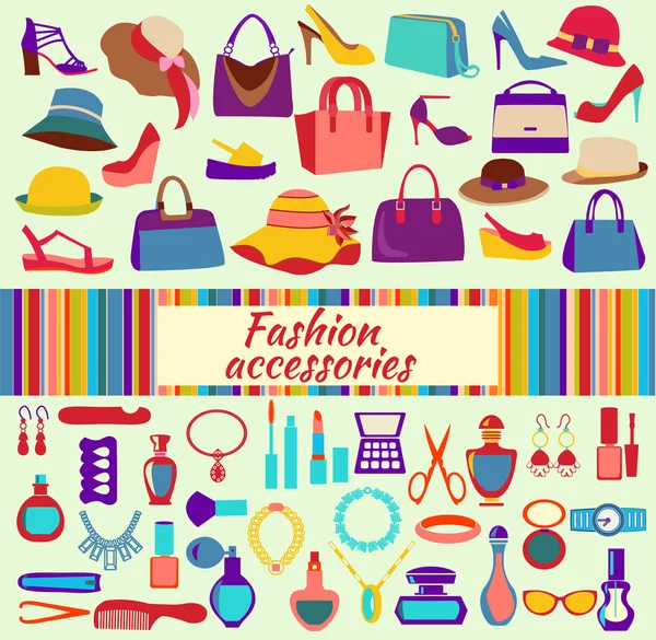 Fondo de compras de moda con zapatos de mujer bolsas y accesorios — Archivo Imágenes Vectoriales