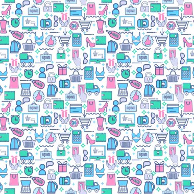 renkli alışveriş simgeleri ile sorunsuz vektör arka plan. 
