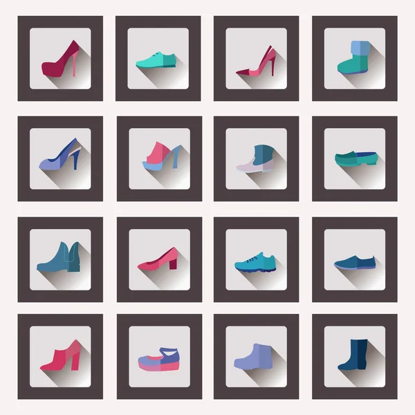 Flat style collection, women and men shoes set Footwear — Stock Vector