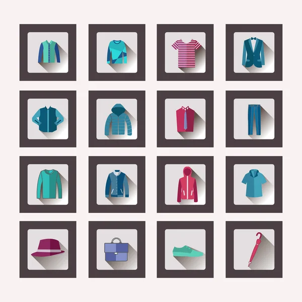 Set of flat men clothes and accessories icons — Stock Vector