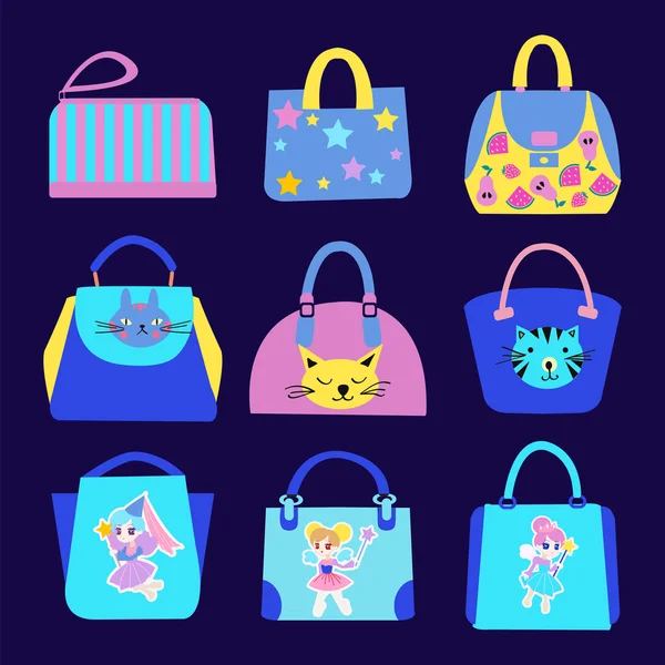 Fashion Cute with cartoon pattern Bag Collection. — Stock Vector