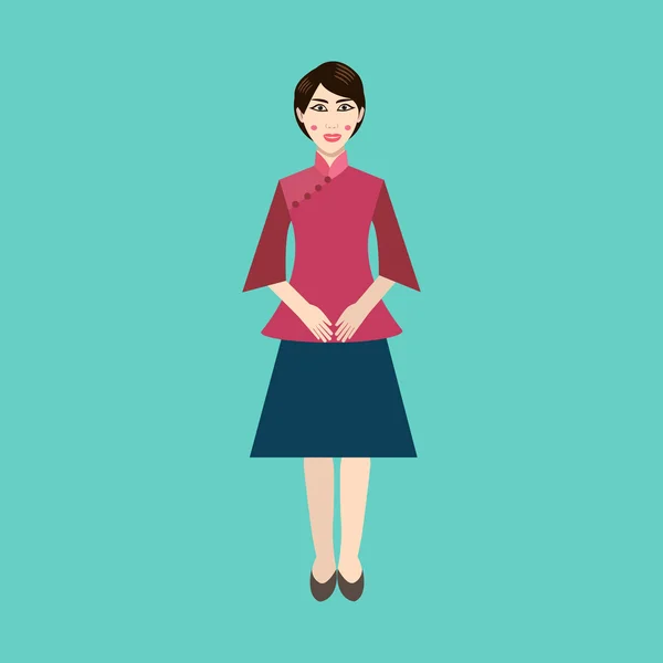 Chinese vrouw in nationale kleren vector platte pictogram. — Stockvector