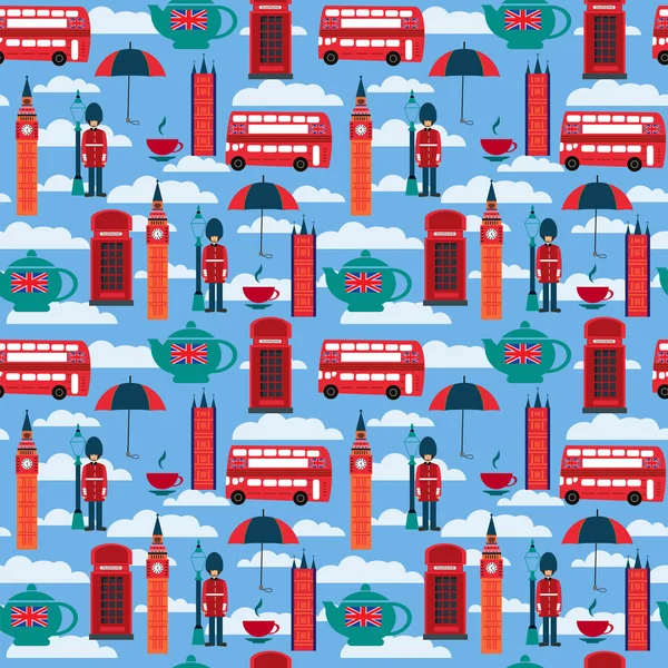 background with London landmarks and Britain symbols 