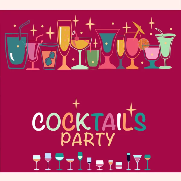 Flat Icons Set Popular Alcohol Cocktail Created Menu Designs Set — Stock Vector