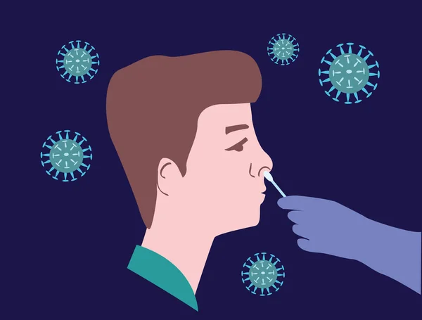 Patient Sous Coronavirus Covid Test Adn Par Sonde Nasale Jeune — Image vectorielle