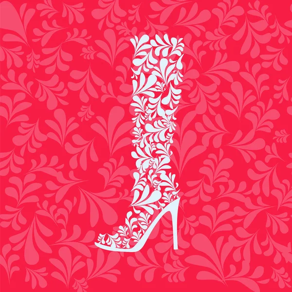 Vector Flat Illustration Decorative Ornate Women Boot Swirl Ornate Fashion — Stock Vector