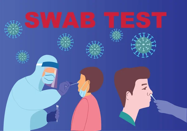 Dokter Verpleegkundige Doet Covid Coronavirus Test Dna Test Cartoon Karakter — Stockvector