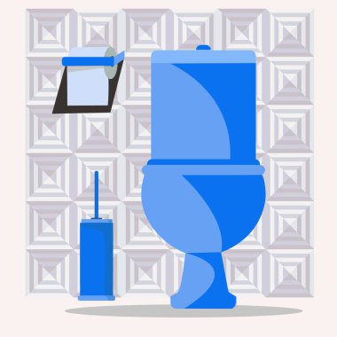 Tuvalet fırçası, tuvalet fırçası ve kâğıt dolu bir vektör ayarlandı. Tuvalet iç tarafı..