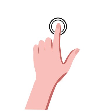 İnsan eli ekranı işaret simgesine dokunma modası. Düz dizayn beyaz arkaplanda izole edildi. Vektör illüstrasyonu.