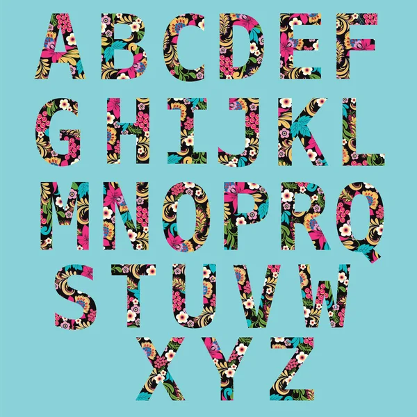 Handgetekend Hoofdletter Engelse Letters Decoratieve Bloemen Alfabet Typografie Set Elegant — Stockvector