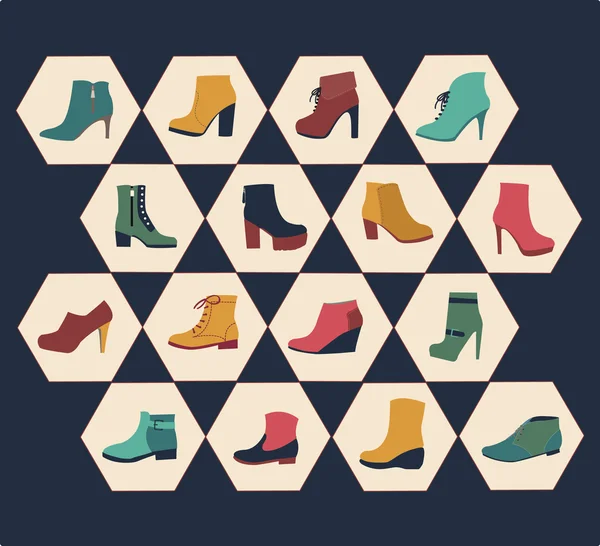 Icons set of fashion  Footwear autumn collection-illustration — Stock Vector