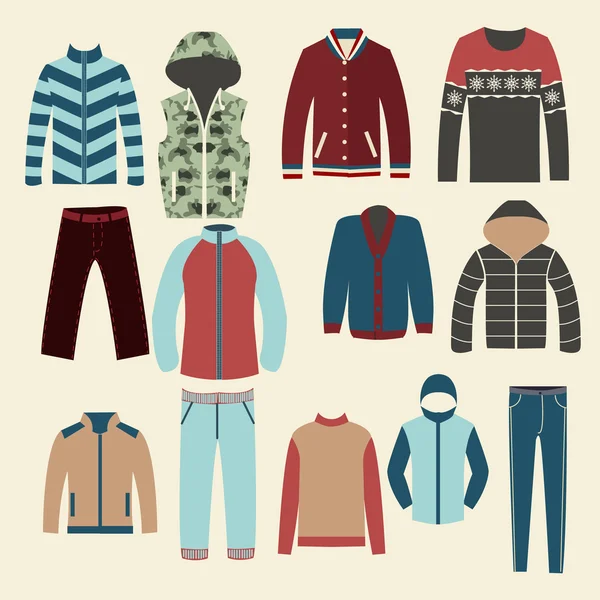 Zimowe ubrania grupy obiektów ilustracja — Wektor stockowy