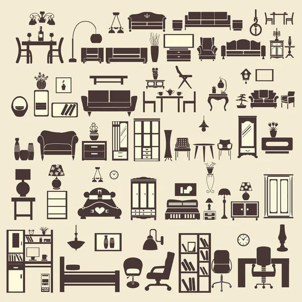 Iconos de muebles de diseño creativo conjunto interior- ilustración — Vector de stock