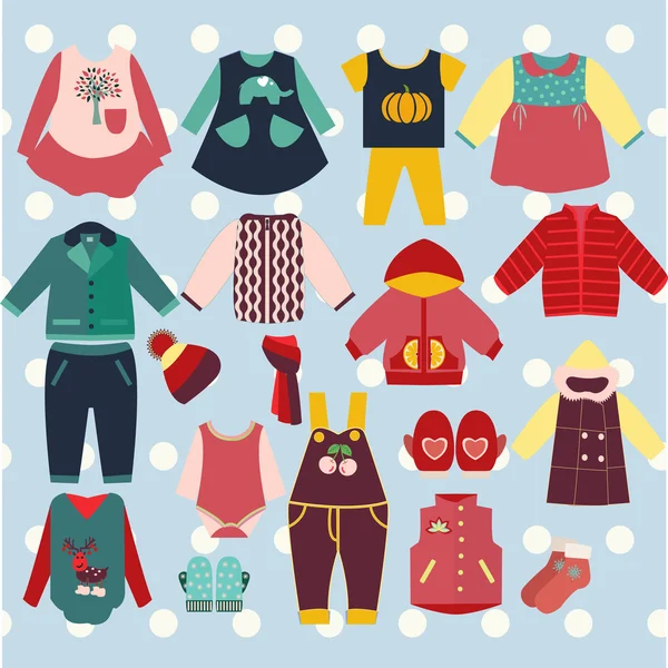 Collectie van kinderkleding - illustratie — Stockvector