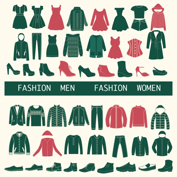 Ensemble avec collection de vêtements pour hommes et femmes - Illustration — Image vectorielle