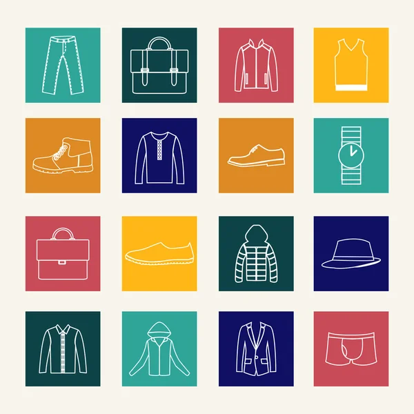 Conjunto de iconos de ropa de hombre plano — Vector de stock