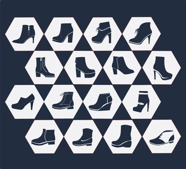 Icônes ensemble de mode Chaussures collection-silhouettes — Image vectorielle
