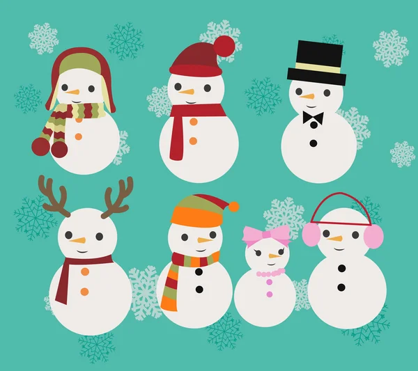 Navidad Ilustración conjunto de muñecos de nieve — Vector de stock