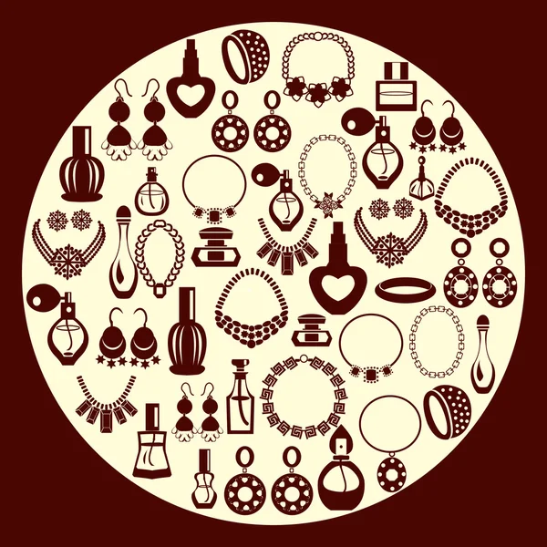 Set of Jewelry and  perfume Icons silhouette — Stock Vector