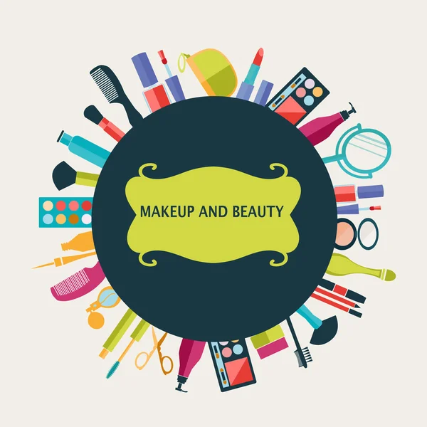 Conjunto de maquiagem e elementos de beleza padrão-ilustração — Vetor de Stock