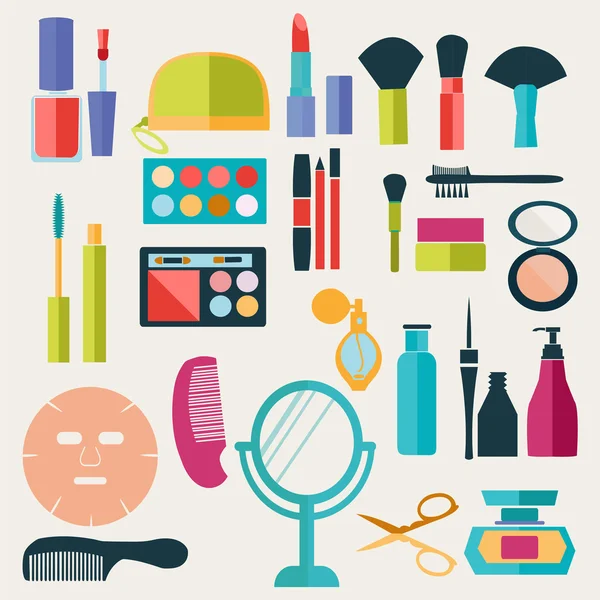 Set di trucco ed elementi di bellezza modello-illustrazione — Vettoriale Stock