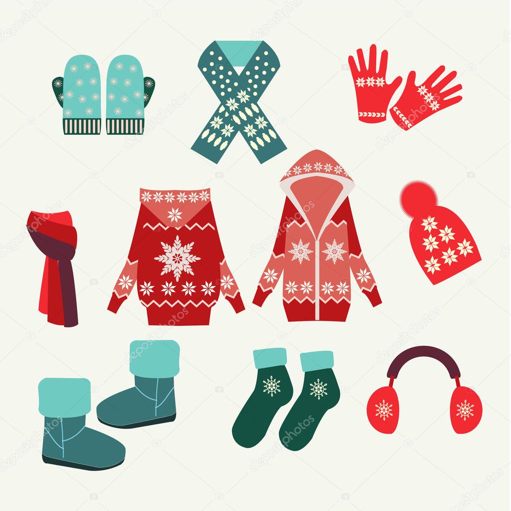 vector set of winter clothing-illustration