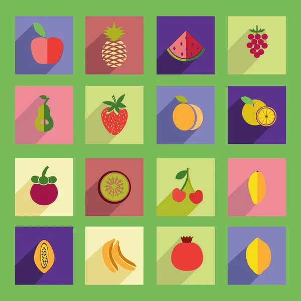 Conjunto de frutas icono plano — Archivo Imágenes Vectoriales