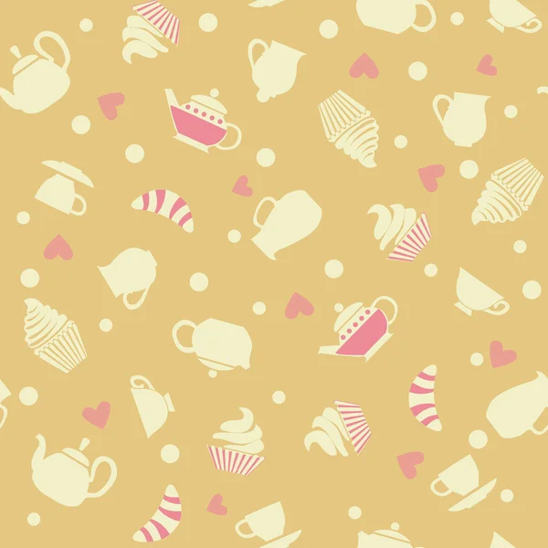 Cupcake pattern of tea and cakes. — Stock Vector