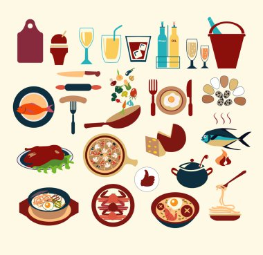 Restoran ve yemek set - illüstrasyon 