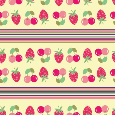 Bir çilek ve vişne - illüstrasyon ile desen