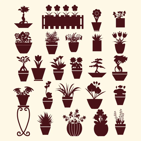 Plantas vaso flores do jardim e ervas —  Vetores de Stock