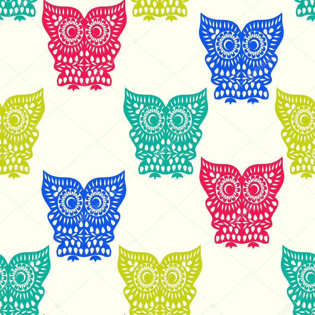 Colorful Cute Owl pattern seamless 