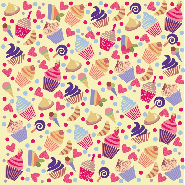 Colorful Cute  pattern  background with cupcakes — Stock Vector