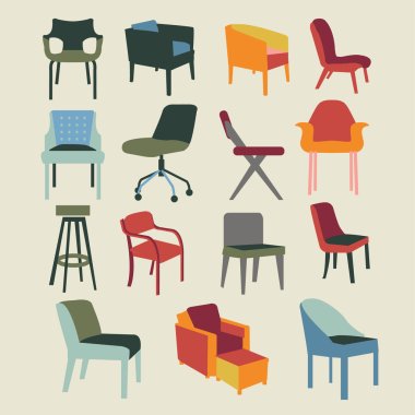 İç mobilya sandalye Icons set
