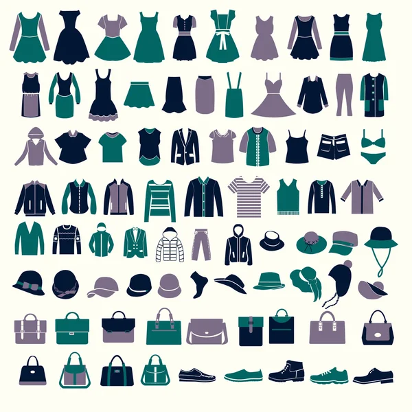 Conjunto silhuetas de moda Coleção Roupas masculinas e femininas — Vetor de Stock