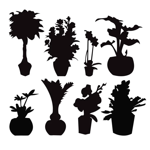 Colección de siluetas de plantas en maceta — Vector de stock