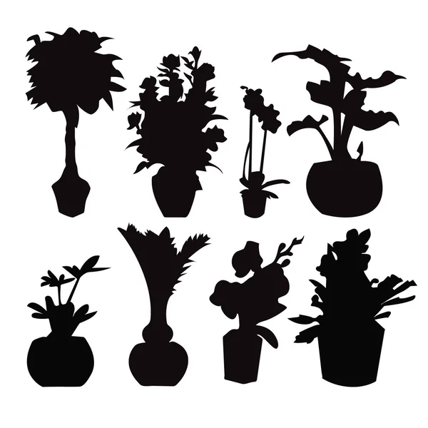 Collection silhouette végétale en pot — Image vectorielle