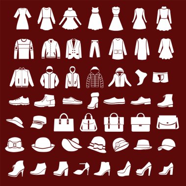 Giyim Bayan moda elbise ve erkeklerin Icons set
