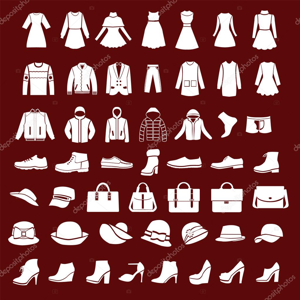 Set icons of women fashion dresses and men clothing