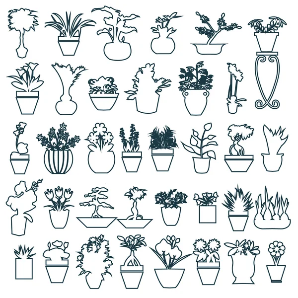 Милые домашние растения в горшках для рисования вручную — стоковый вектор