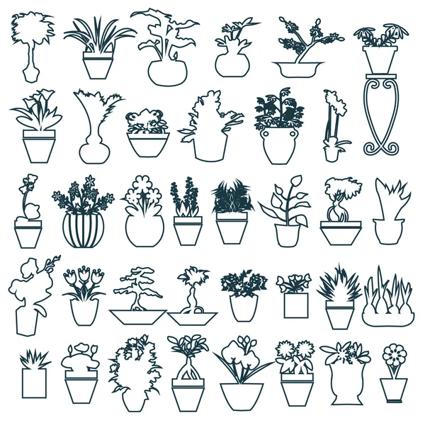 Lindas plantas de casa en macetas de dibujo a mano — Vector de stock