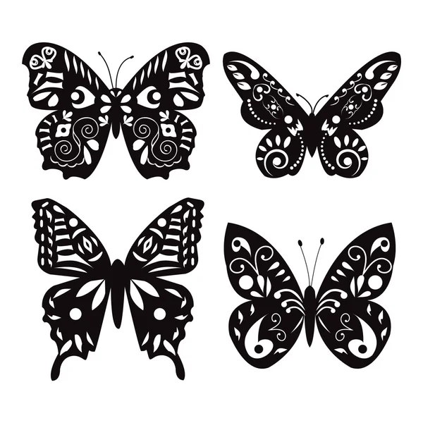 Conjunto de silhuetas de borboletas isoladas sobre fundo branco — Vetor de Stock
