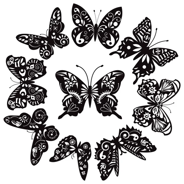 Papillons noirs et blancs pour le design — Image vectorielle