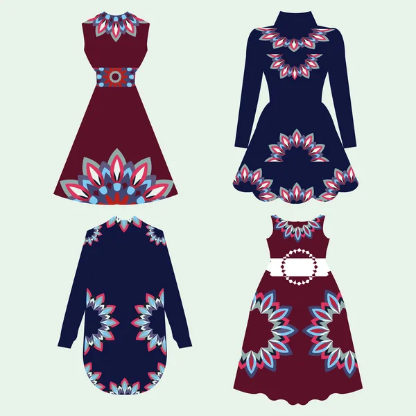 Ensemble de robes de femmes avec motif ornement — Image vectorielle